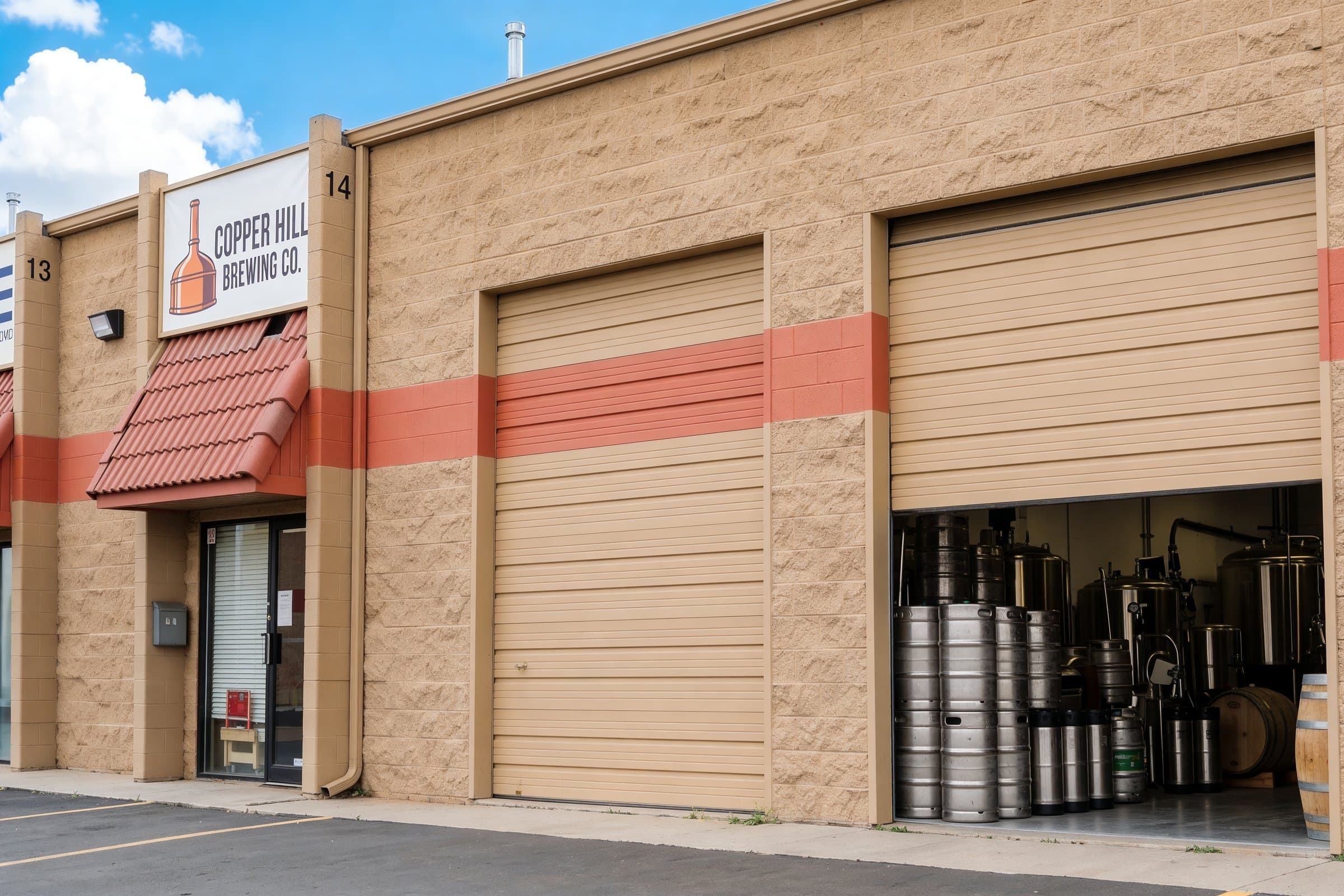 A Denver brewery operating from its own private warehouse bay with its own roll-up drive-in door