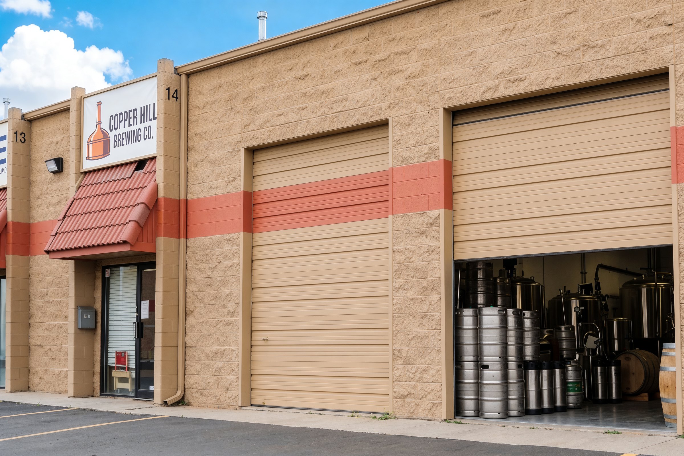 A Denver brewery operating from its own private warehouse bay with its own roll-up drive-in door